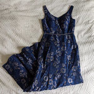 JS Collection Size 6 - blue and silver lace mermaid floor length floral dress